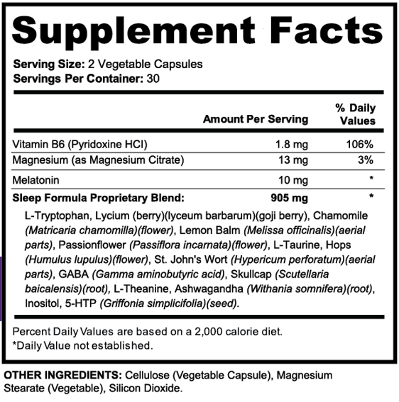 Sleep Formula Supplement Facts